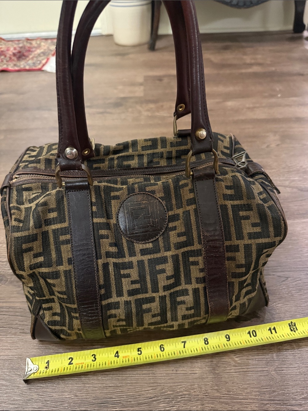 Vintage Zucca Fendi Boston Bag Brown & Tan FF Logo Canvas Tote Small Duffel